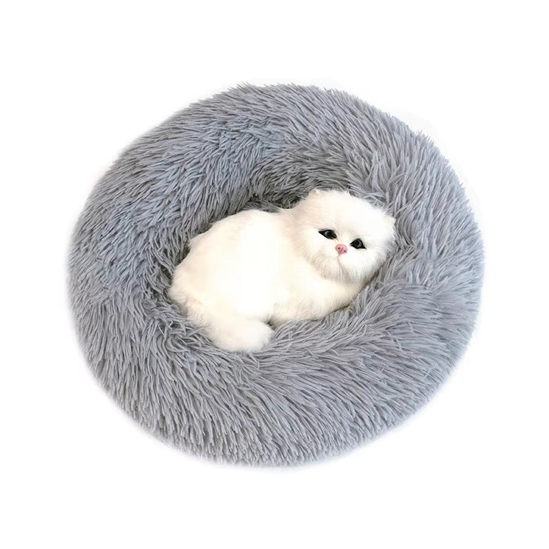 Pet Dog Bed Super Soft Long Plush Donut round Dog Kennel Comfortable Fluffy Cushion Mat Winter Warm for Dog Cat House Accessory