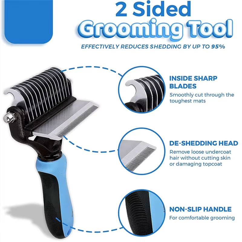 Pet Grooming Cleaning Tool 2 in 1 Pet Shedding Tool Combining Open Knot Hair Removal Hair Comb Hair Removal Comb for Cats Dogs