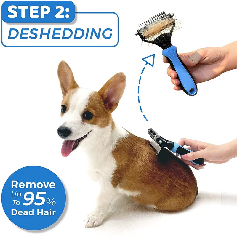 Pet Grooming Cleaning Tool 2 in 1 Pet Shedding Tool Combining Open Knot Hair Removal Hair Comb Hair Removal Comb for Cats Dogs