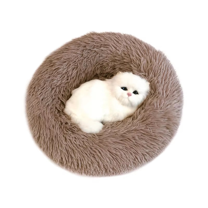 Pet Dog Bed Super Soft Long Plush Donut round Dog Kennel Comfortable Fluffy Cushion Mat Winter Warm for Dog Cat House Accessory