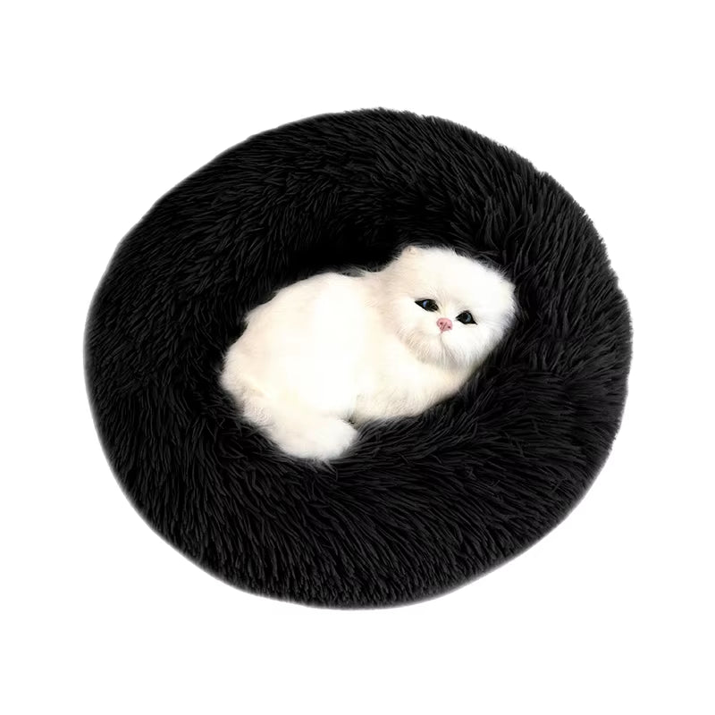 Pet Dog Bed Super Soft Long Plush Donut round Dog Kennel Comfortable Fluffy Cushion Mat Winter Warm for Dog Cat House Accessory