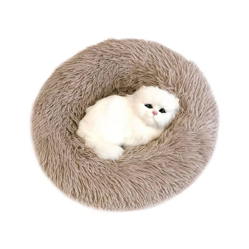 Pet Dog Bed Super Soft Long Plush Donut round Dog Kennel Comfortable Fluffy Cushion Mat Winter Warm for Dog Cat House Accessory